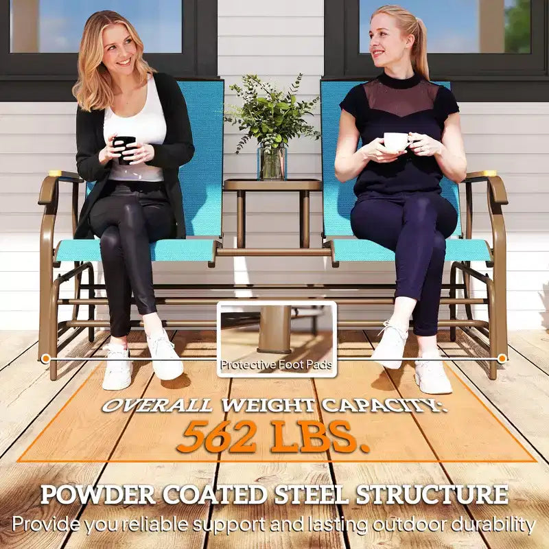 Banc à bascule Outsunny pour 2 personnes avec table, balançoire de jardin en maille respirante pour terrasse, jardin, arrière-cour, porche