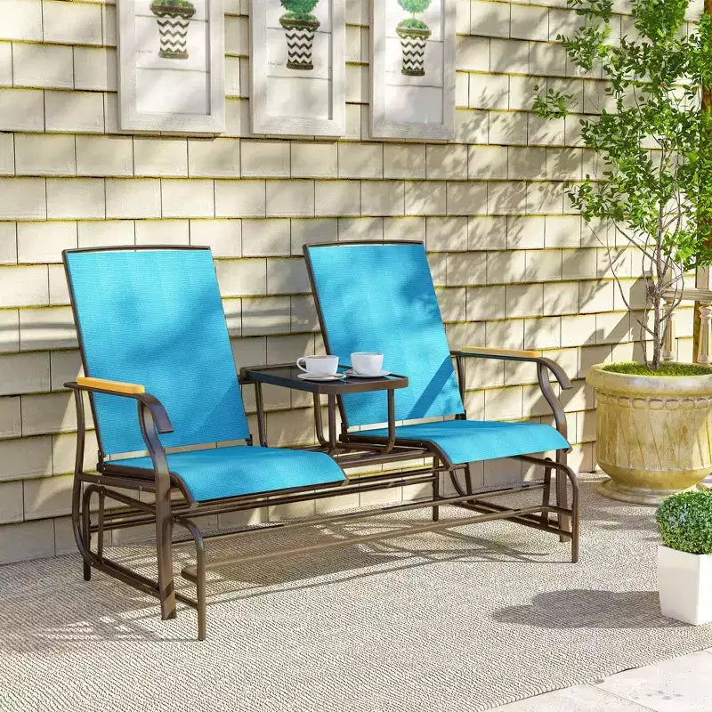 Banc à bascule Outsunny pour 2 personnes avec table, balançoire de jardin en maille respirante pour terrasse, jardin, arrière-cour, porche