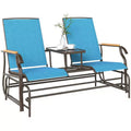 Outsunny Outdoor 2-Person Glider Bench with Table, Outside Breathable Mesh Swing Chair for Patio, Garden, Backyard, Porch