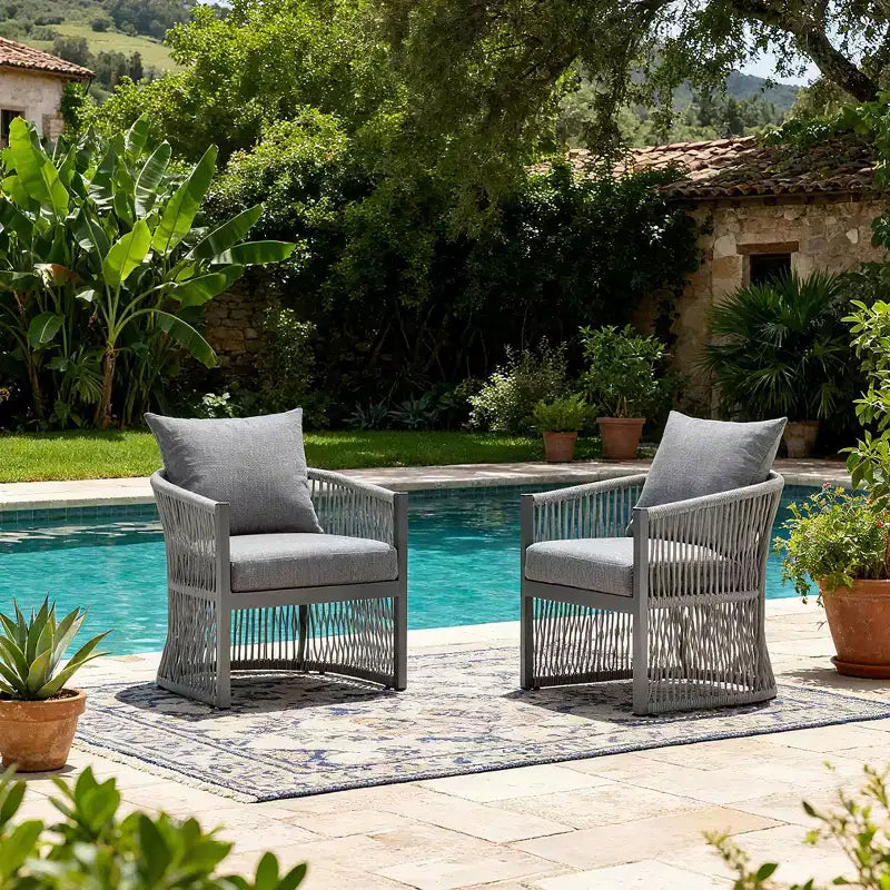 Christopher Knight Home Cassie Fauteuil de club extérieur en aluminium avec accents de corde (lot de 2)