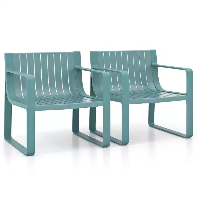 Costway Patio Chairs Set of 2/4 Weather-resistant Plastic Outdoor Armchairs Blue
