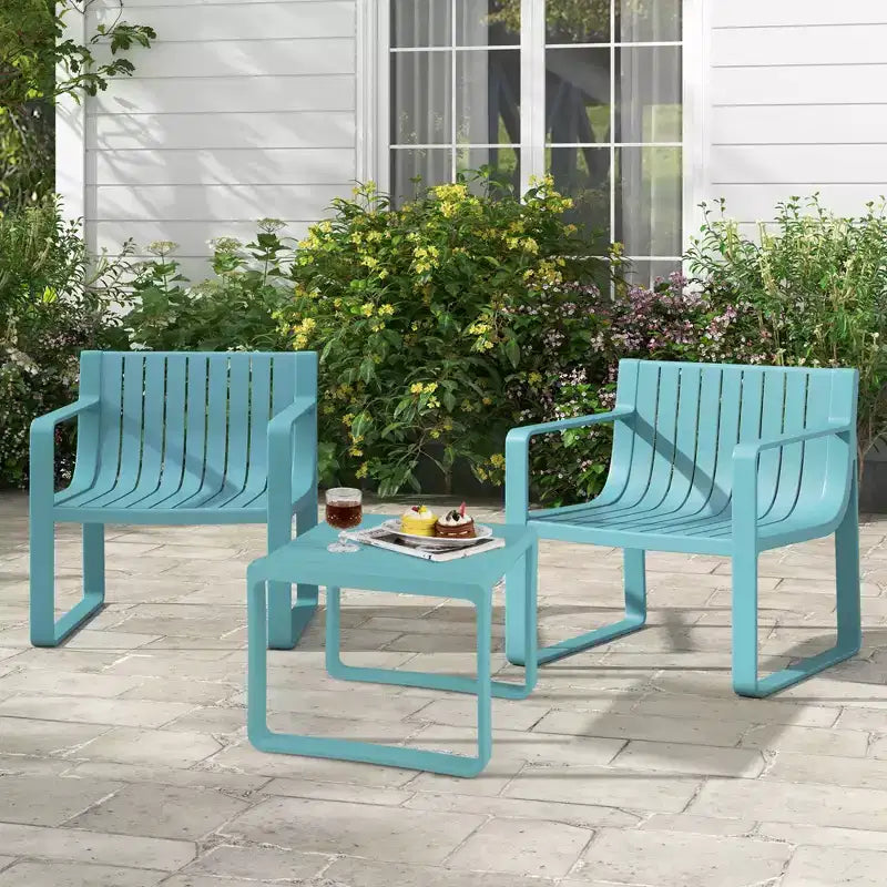 Costway Chaises de Patio, Ensemble de 2/4 Fauteuils d'Extérieur en Plastique Résistant aux Intempéries, Bleu