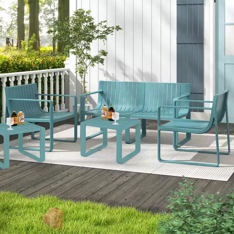 Costway Chaises de Patio, Ensemble de 2/4 Fauteuils d'Extérieur en Plastique Résistant aux Intempéries, Bleu
