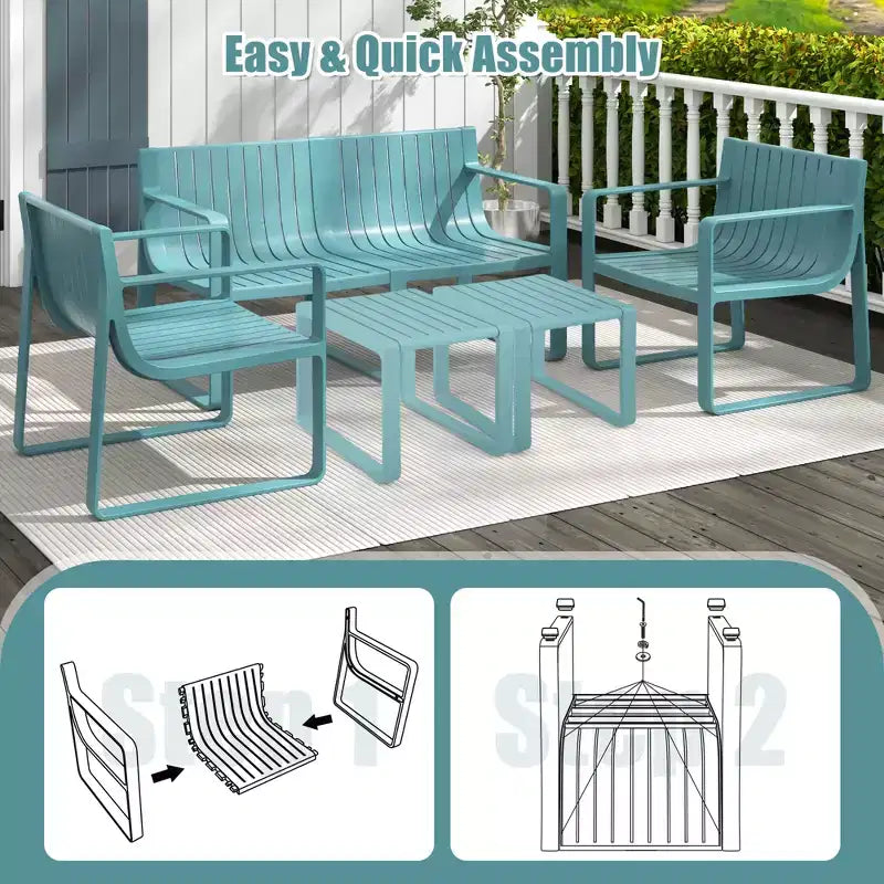 Costway Chaises de Patio, Ensemble de 2/4 Fauteuils d'Extérieur en Plastique Résistant aux Intempéries, Bleu