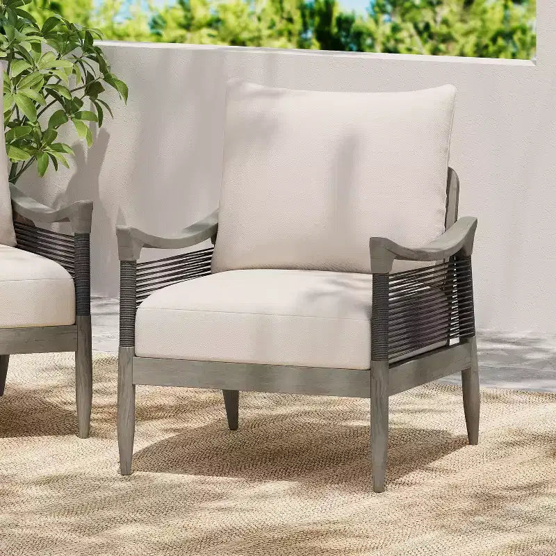 Christopher Knight Home Fauteuil de jardin Amos en corde tressée et bois d'acacia avec coussin épais
