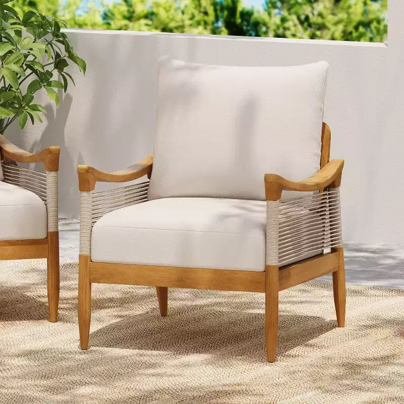 Christopher Knight Home Fauteuil de jardin Amos en corde tressée et bois d'acacia avec coussin épais