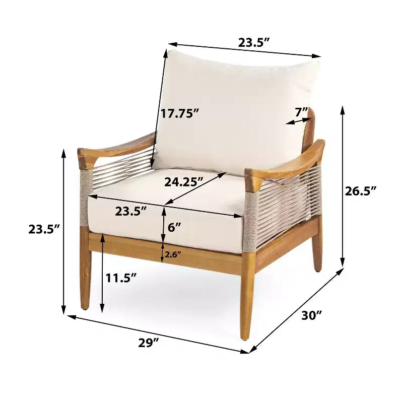 Christopher Knight Home Fauteuil de jardin Amos en corde tressée et bois d'acacia avec coussin épais