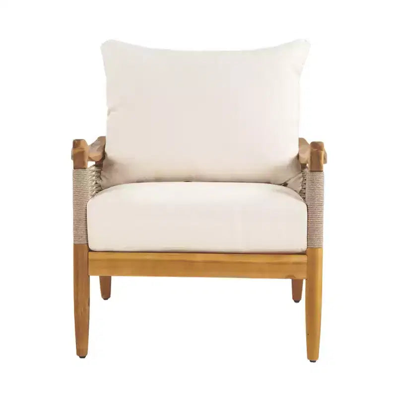 Christopher Knight Home Fauteuil de jardin Amos en corde tressée et bois d'acacia avec coussin épais