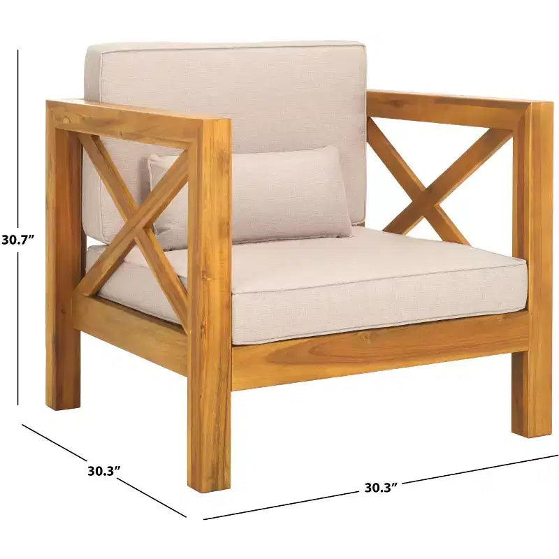 Chaise Crewe avec coussins intérieur/extérieur - PAT7323 - Naturel/Gris clair - Safavieh