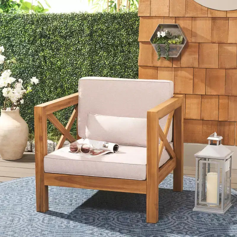 Chaise Crewe avec coussins intérieur/extérieur - PAT7323 - Naturel/Gris clair - Safavieh