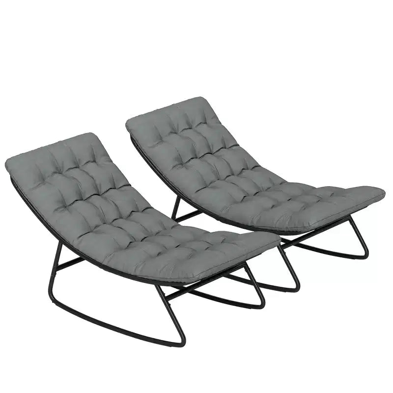 Outsunny Lot de 2 fauteuils à bascule d'extérieur avec coussins épais, Ensemble de chaises à bascule de patio avec sièges profonds en maille, Cadre en acier pour intérieur, porche, Gris foncé