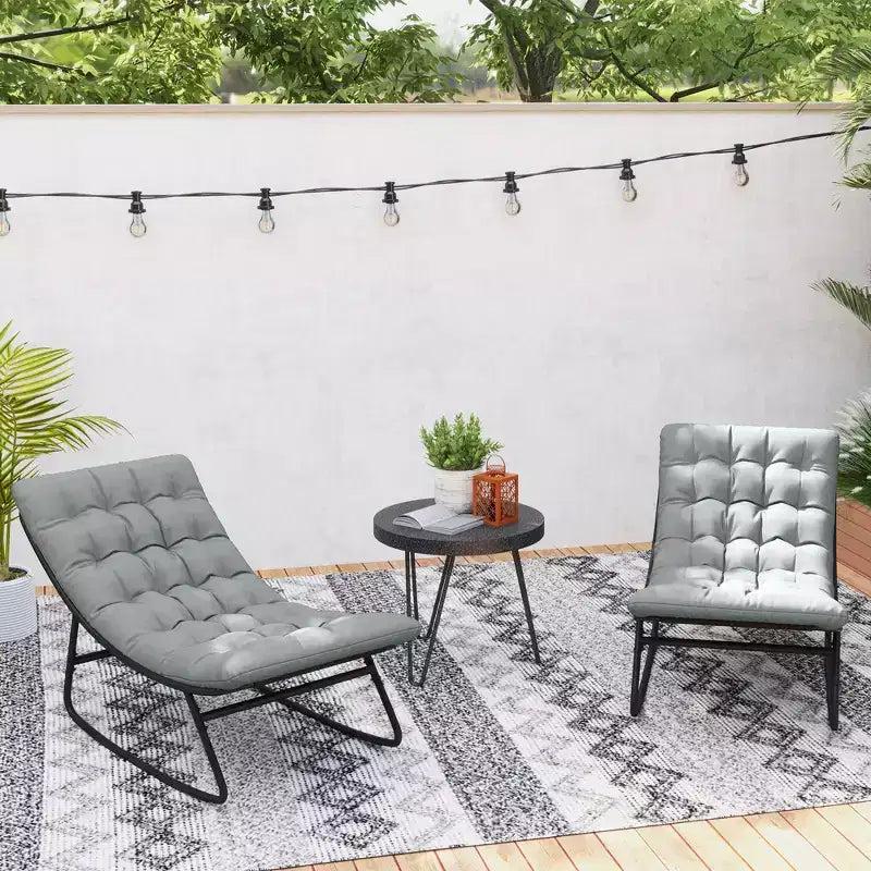 Outsunny Lot de 2 fauteuils à bascule d'extérieur avec coussins épais, Ensemble de chaises à bascule de patio avec sièges profonds en maille, Cadre en acier pour intérieur, porche, Gris foncé