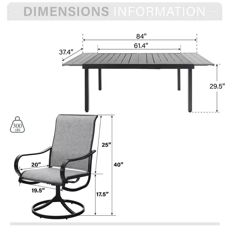 Ensemble de salle à manger d'extérieur Captiva Designs 9 pièces avec table rectangulaire en acier réglable à plateau à lattes et chaises pivotantes en textilène