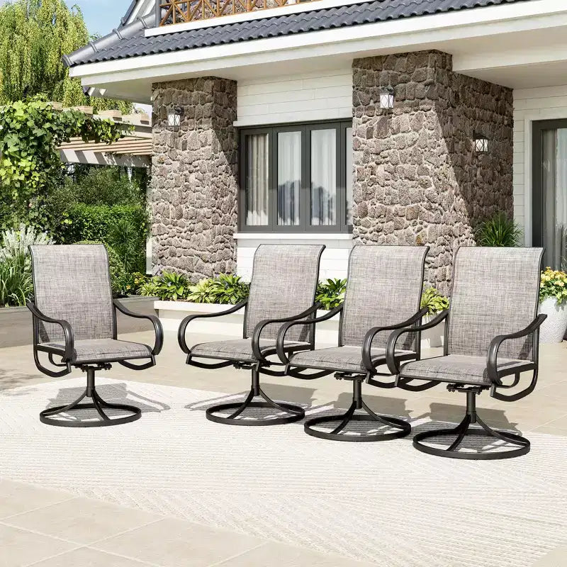 Ensemble de salle à manger d'extérieur Captiva Designs 9 pièces avec table rectangulaire en acier réglable à plateau à lattes et chaises pivotantes en textilène