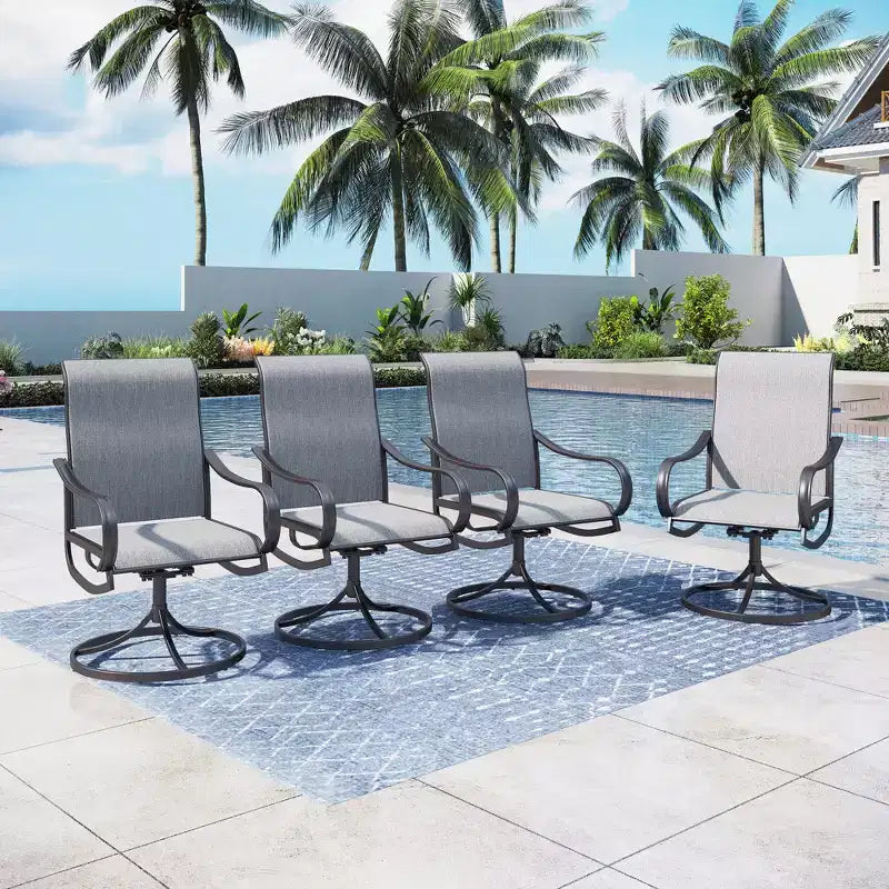 Ensemble de salle à manger d'extérieur Captiva Designs 9 pièces avec table rectangulaire en acier réglable à plateau à lattes et chaises pivotantes en textilène