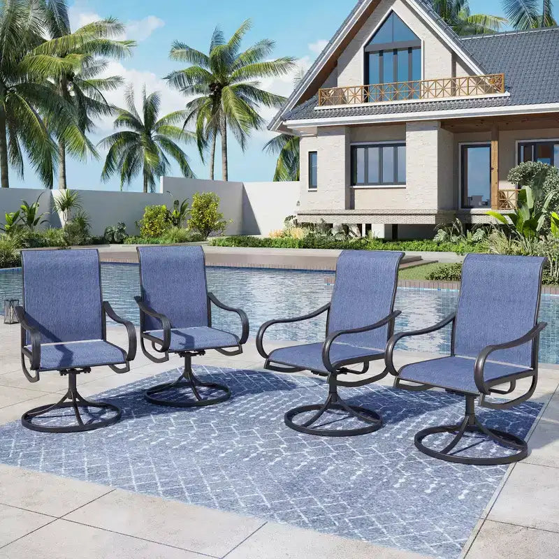 Ensemble de salle à manger d'extérieur Captiva Designs 9 pièces avec table rectangulaire en acier réglable à plateau à lattes et chaises pivotantes en textilène
