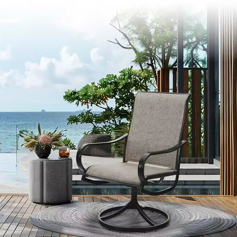 Ensemble de salle à manger d'extérieur Captiva Designs 9 pièces avec table rectangulaire en acier réglable à plateau à lattes et chaises pivotantes en textilène