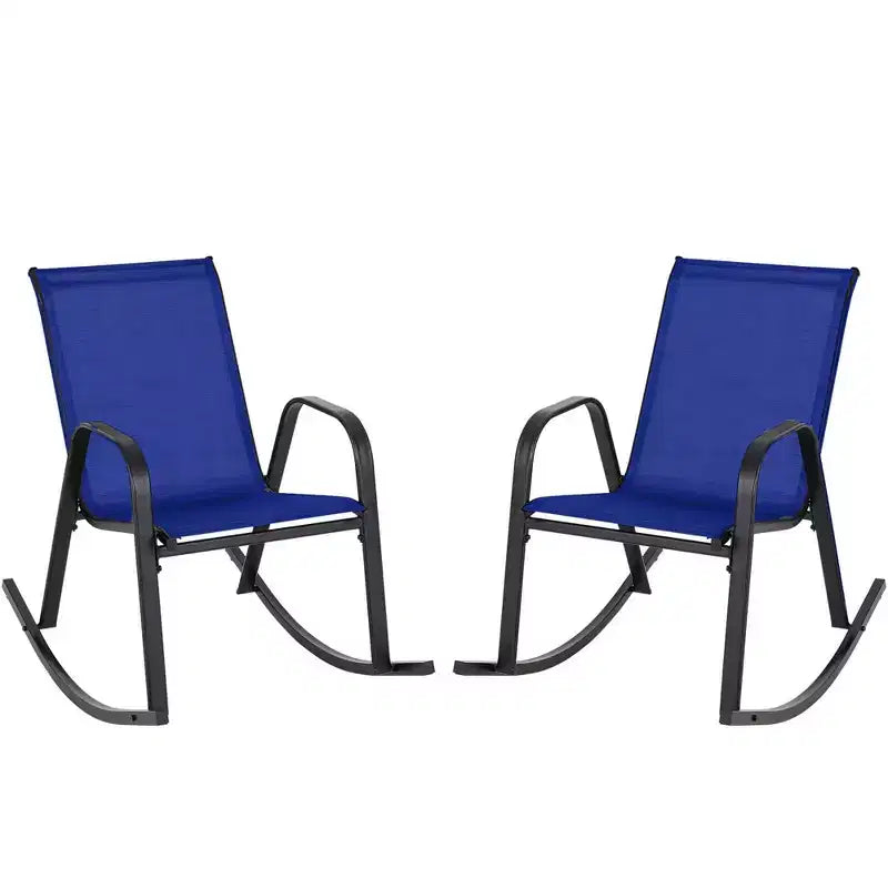 Costway 2/4 PCS Patio Rocking Chair Heavy-Duty Metal Rocker Outdoor Anti-Slip Navy