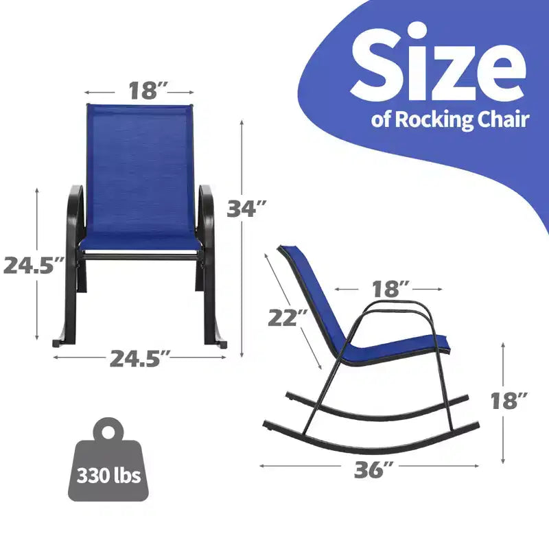Chaise à bascule de patio Costway 2/4 PCS, bascule en métal robuste, antidérapante, bleue marine, pour l'extérieur