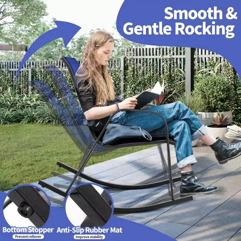 Chaise à bascule de patio Costway 2/4 PCS, bascule en métal robuste, antidérapante, bleue marine, pour l'extérieur