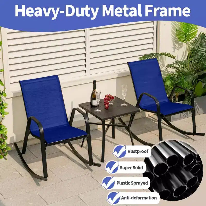 Chaise à bascule de patio Costway 2/4 PCS, bascule en métal robuste, antidérapante, bleue marine, pour l'extérieur