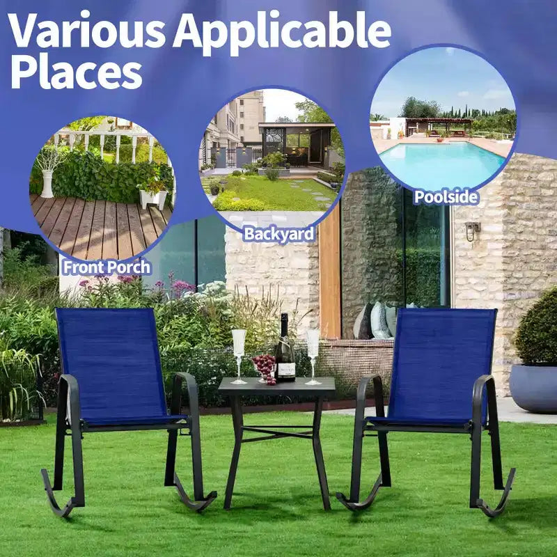 Chaise à bascule de patio Costway 2/4 PCS, bascule en métal robuste, antidérapante, bleue marine, pour l'extérieur