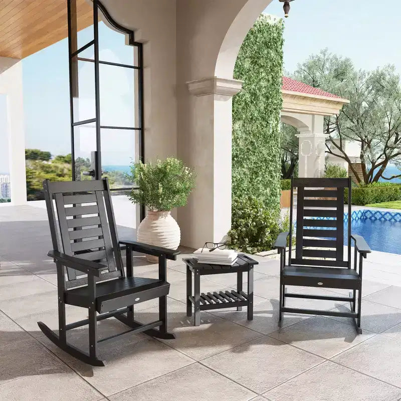Outsunny Lot de 2 chaises à bascule d'extérieur, fauteuils à bascule de terrasse en PEHD avec dossier haut de 71 cm, accoudoirs larges et assise à lattes pour porche, jardin, balcon