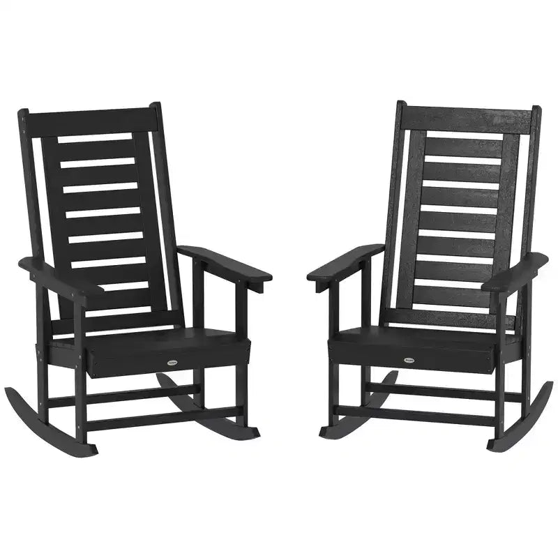 Outsunny Outdoor Rocking Chairs Set of 2, HDPE Patio Rockers with 28 High Back, Wide Armrests and Slatted Seat for Porch Backyard Balcony