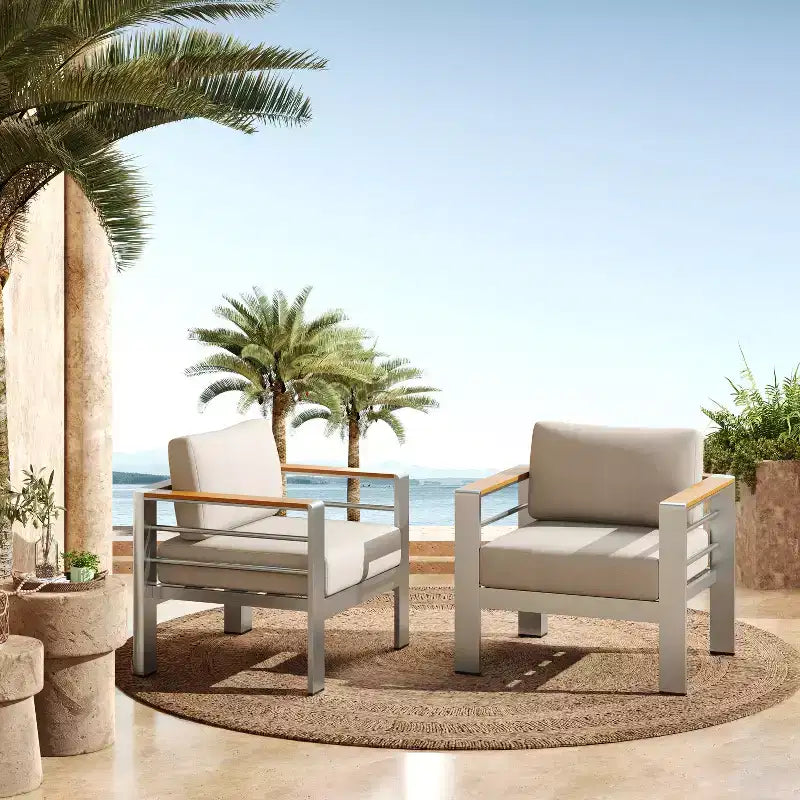 Fauteuil de jardin Christopher Knight Home Therone en aluminium avec coussins, argent/beige