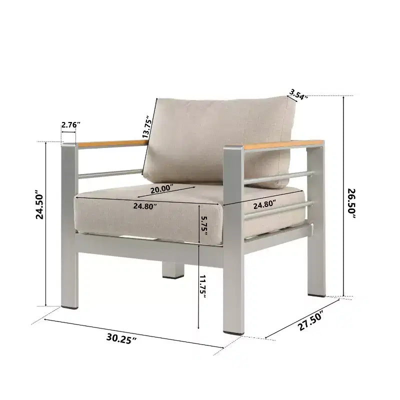 Fauteuil de jardin Christopher Knight Home Therone en aluminium avec coussins, argent/beige