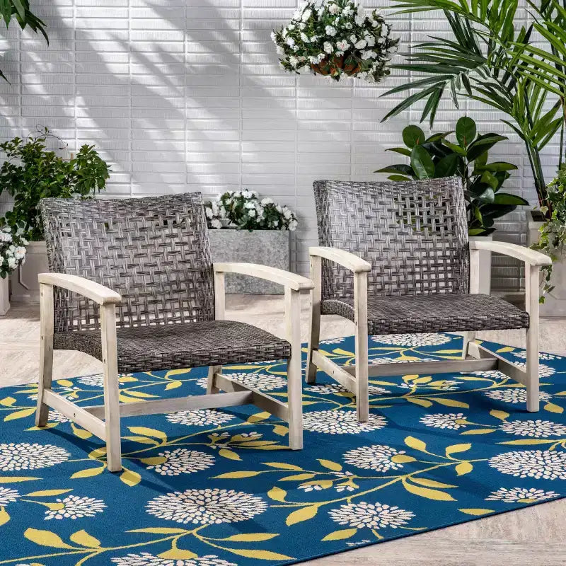 GDFStudio Savannah Chaises de club d'extérieur en bois d'acacia et osier (Lot de 2)