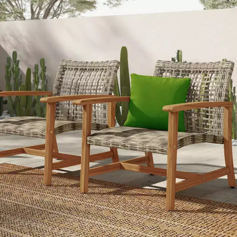 GDFStudio Savannah Chaises de club d'extérieur en bois d'acacia et osier (Lot de 2)