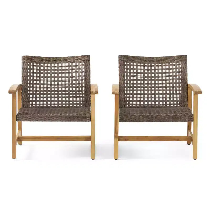 GDFStudio Savannah Chaises de club d'extérieur en bois d'acacia et osier (Lot de 2)