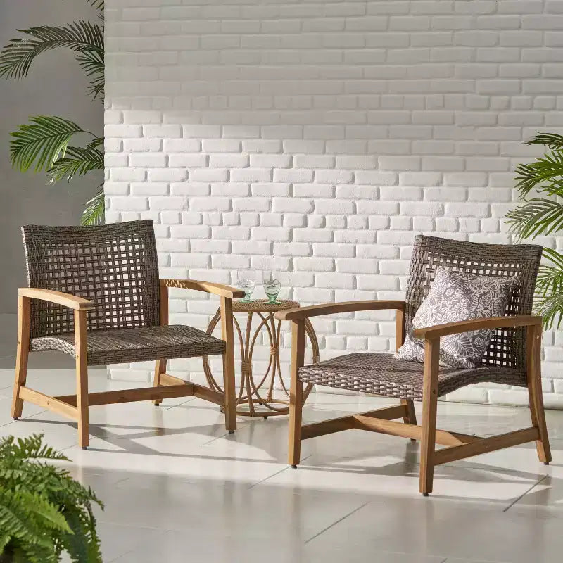 GDFStudio Savannah Chaises de club d'extérieur en bois d'acacia et osier (Lot de 2)