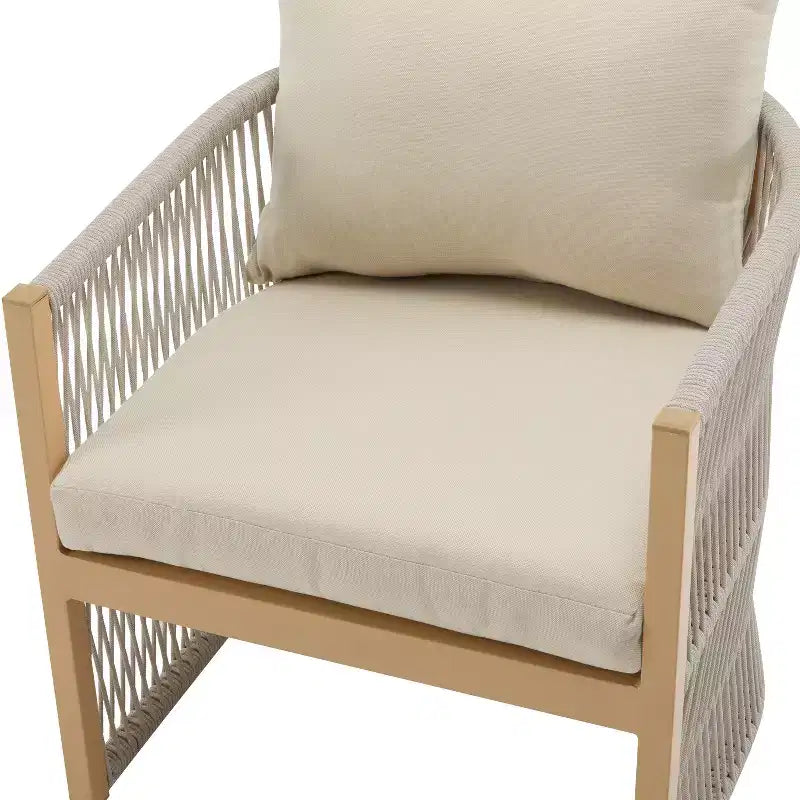 Fauteuil de patio 24W avec dossier incurvé, confort coussiné et design élégant en corde tressée, aluminium, beige+naturel/gris - ModernL