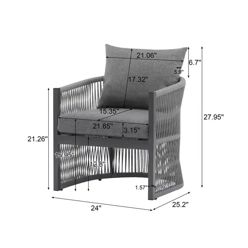 Fauteuil de patio 24W avec dossier incurvé, confort coussiné et design élégant en corde tressée, aluminium, beige+naturel/gris - ModernL