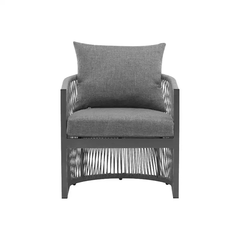 Fauteuil de patio 24W avec dossier incurvé, confort coussiné et design élégant en corde tressée, aluminium, beige+naturel/gris - ModernL