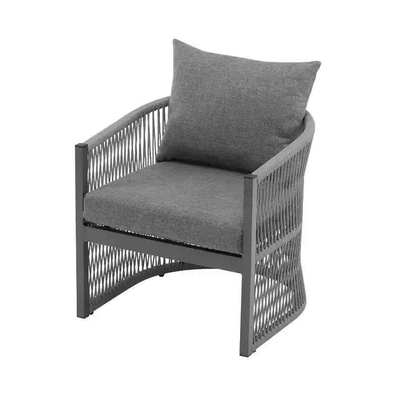 Fauteuil de patio 24W avec dossier incurvé, confort coussiné et design élégant en corde tressée, aluminium, beige+naturel/gris - ModernL