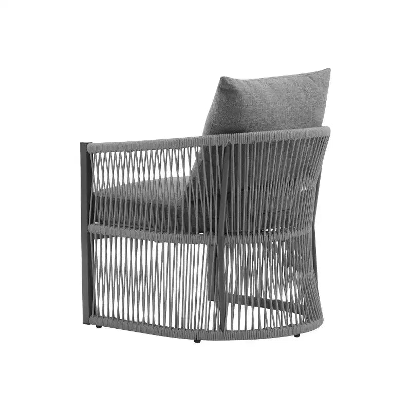 Fauteuil de patio 24W avec dossier incurvé, confort coussiné et design élégant en corde tressée, aluminium, beige+naturel/gris - ModernL