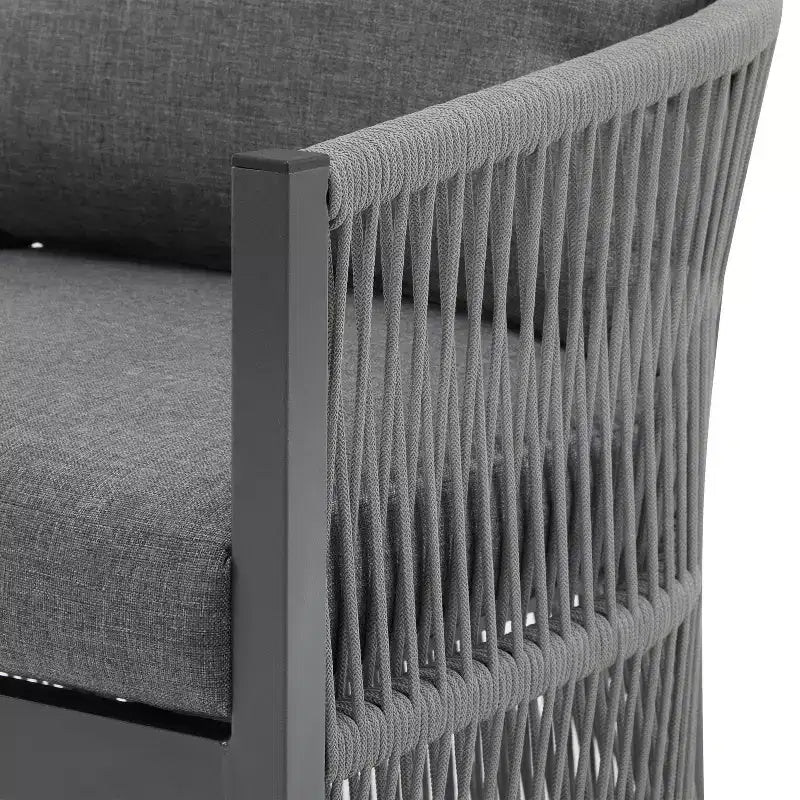 Fauteuil de patio 24W avec dossier incurvé, confort coussiné et design élégant en corde tressée, aluminium, beige+naturel/gris - ModernL