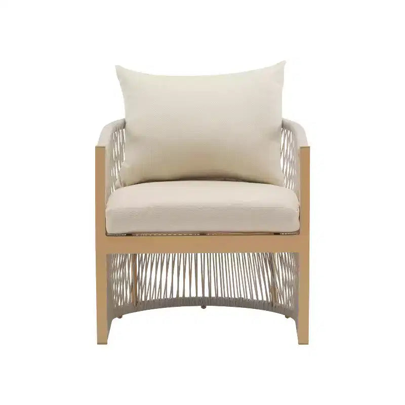 Fauteuil de patio 24W avec dossier incurvé, confort coussiné et design élégant en corde tressée, aluminium, beige+naturel/gris - ModernL