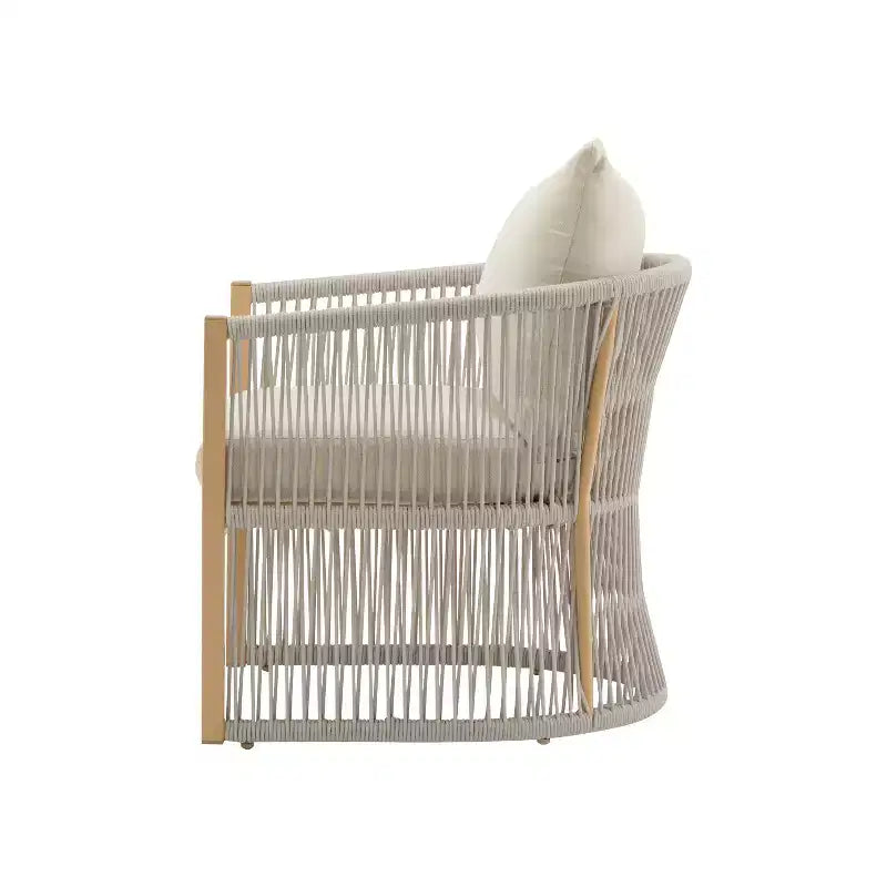 Fauteuil de patio 24W avec dossier incurvé, confort coussiné et design élégant en corde tressée, aluminium, beige+naturel/gris - ModernL