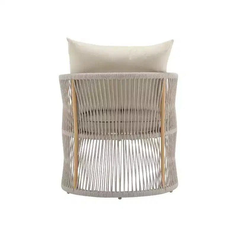 Fauteuil de patio 24W avec dossier incurvé, confort coussiné et design élégant en corde tressée, aluminium, beige+naturel/gris - ModernL
