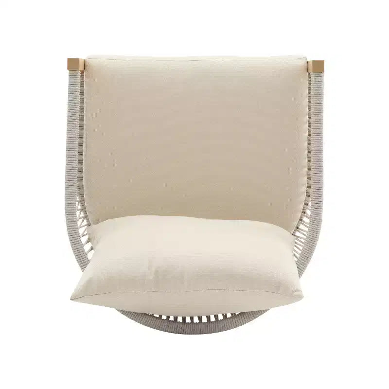 Fauteuil de patio 24W avec dossier incurvé, confort coussiné et design élégant en corde tressée, aluminium, beige+naturel/gris - ModernL