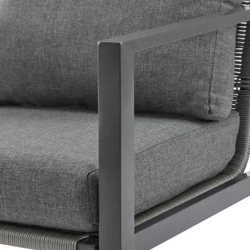 Chaise d'appoint de patio 26W, chaise longue, fauteuil avec coussins confortables et design tressé élégant, aluminium, gris/argent&blanc-ModernLuxe