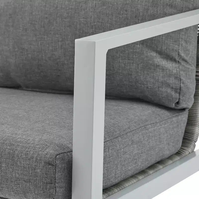 Chaise d'appoint de patio 26W, chaise longue, fauteuil avec coussins confortables et design tressé élégant, aluminium, gris/argent&blanc-ModernLuxe