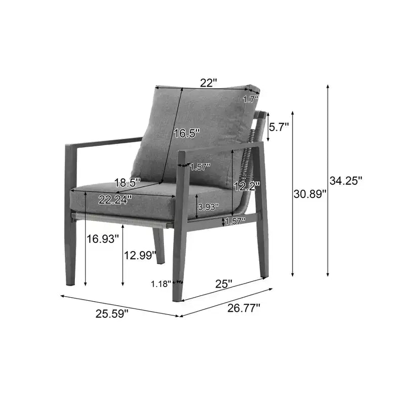 Chaise d'appoint de patio 26W, chaise longue, fauteuil avec coussins confortables et design tressé élégant, aluminium, gris/argent&blanc-ModernLuxe