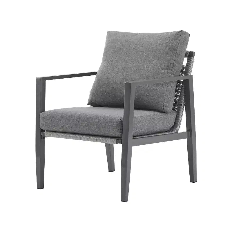 Chaise d'appoint de patio 26W, chaise longue, fauteuil avec coussins confortables et design tressé élégant, aluminium, gris/argent&blanc-ModernLuxe