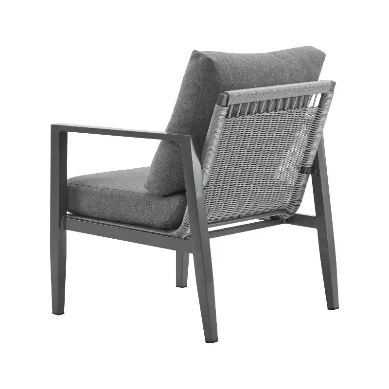Chaise d'appoint de patio 26W, chaise longue, fauteuil avec coussins confortables et design tressé élégant, aluminium, gris/argent&blanc-ModernLuxe
