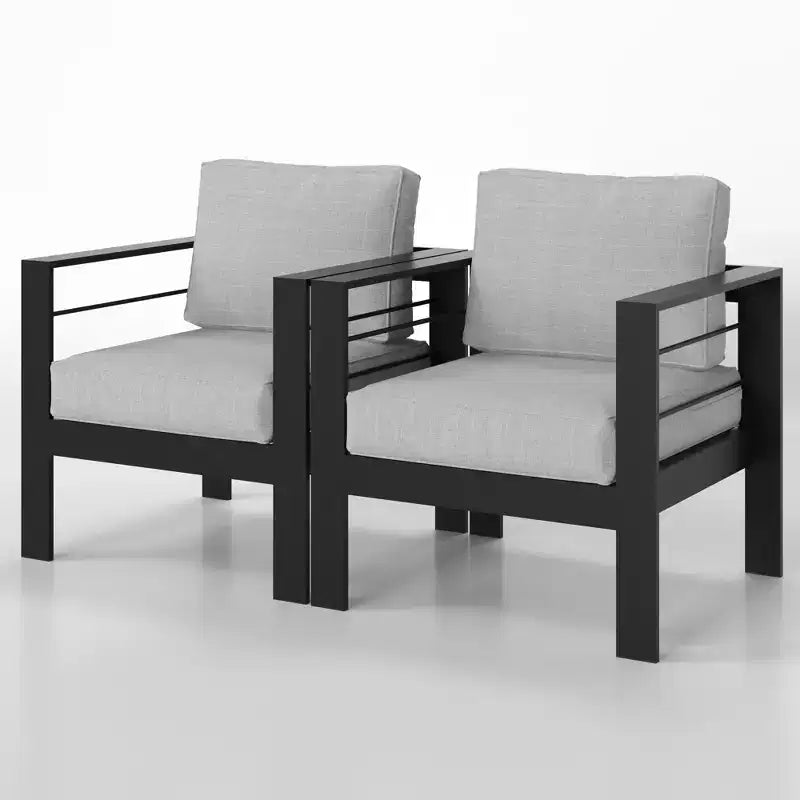 Heynemo Fauteuil de jardin en métal, 2 pièces en aluminium toutes saisons, chaise de canapé contemporaine d'extérieur (blanc) avec coussins (gris clair)